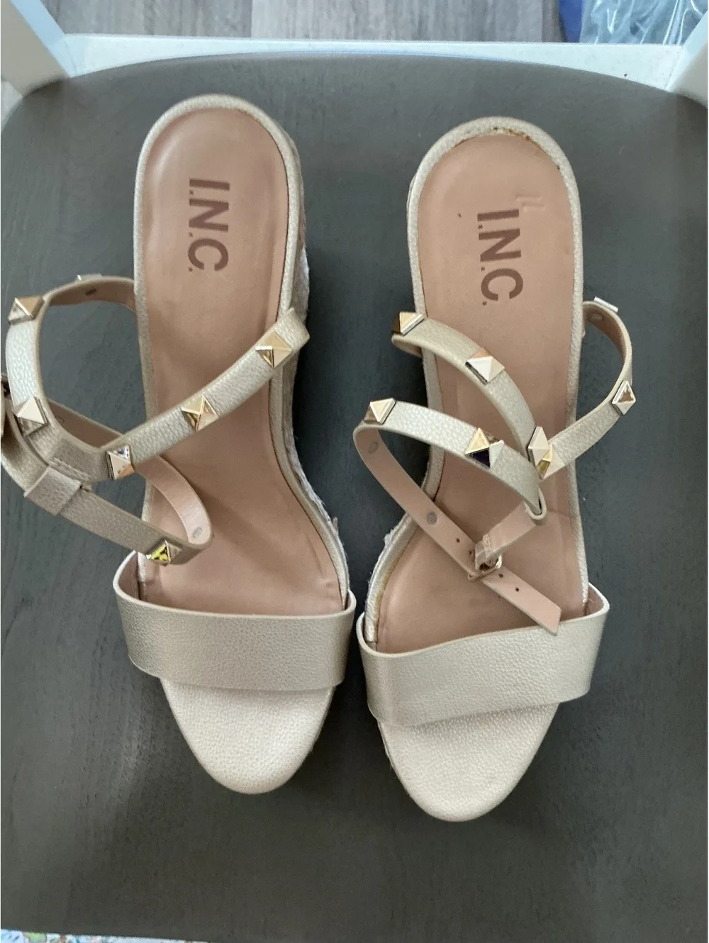 Womans Size 11 INC Gold Studded Espadrilles Wedge